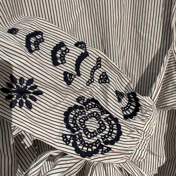 J.CREW The Striped Embellished Blouse NWT Size Medium Burgundy Ink Blue White - Picture 6 of 10